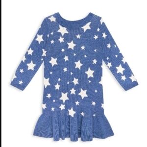 Posh Peanut Galaxy Long Sleeve Navy and Cream Star Dress